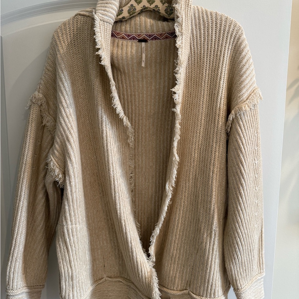 Free People Cream Ribbed Cardigan Sweater